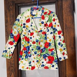 70s Vintage Floral Women's Blazer with Red and Blue Accents